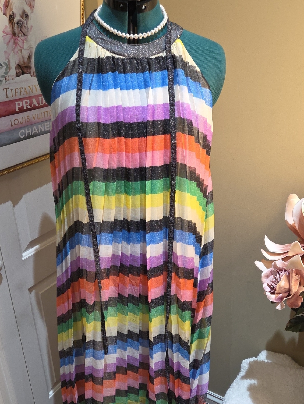 Nwot Large New York Company Colorful Striped Halter Maxi Dress With Belt - Picture 14 of 17